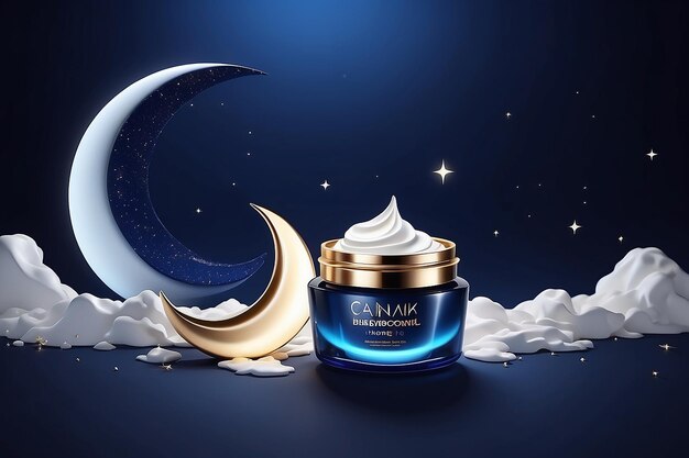 Photo night cosmetic background beauty skin care product night cream and the crescent moon