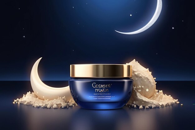 Photo night cosmetic background beauty skin care product night cream and the crescent moon