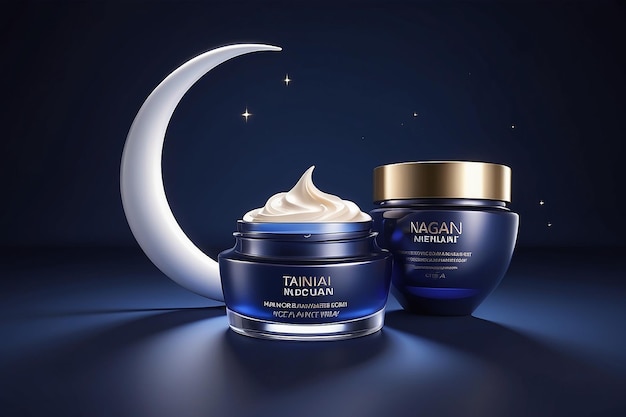 Photo night cosmetic background beauty skin care product night cream and the crescent moon