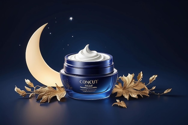 Photo night cosmetic background beauty skin care product night cream and the crescent moon