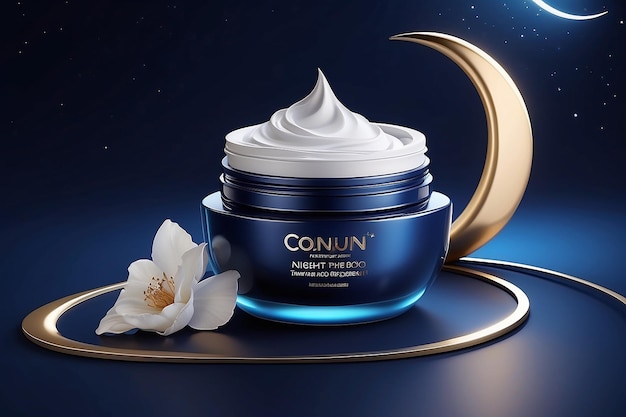 Photo night cosmetic background beauty skin care product night cream and the crescent moon