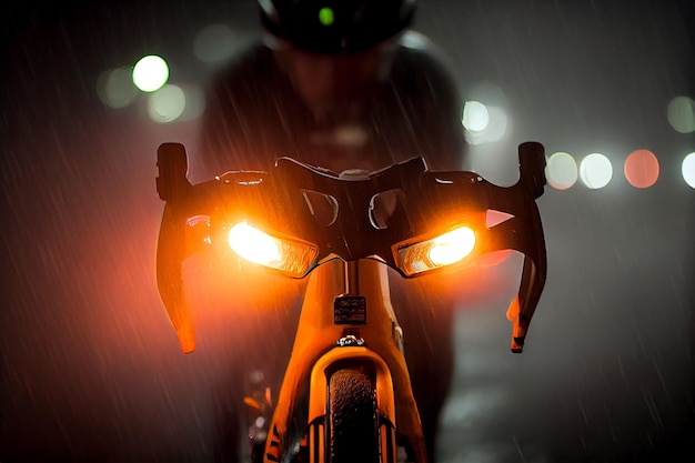 Night highway sport bike cycling in the rain with headlights on illustration Generative AI