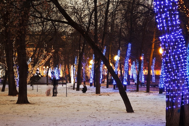 Night illumination of Moscow boulevard