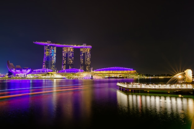 Photo night life at merlion and singapore city