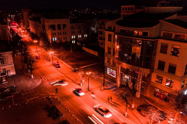 Night lights of the city of IvanoFrankivsk view of the city from above aerial view night shooting