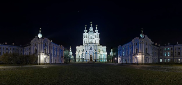 night panorama overlooking the Smolny Cathedral High quality photo