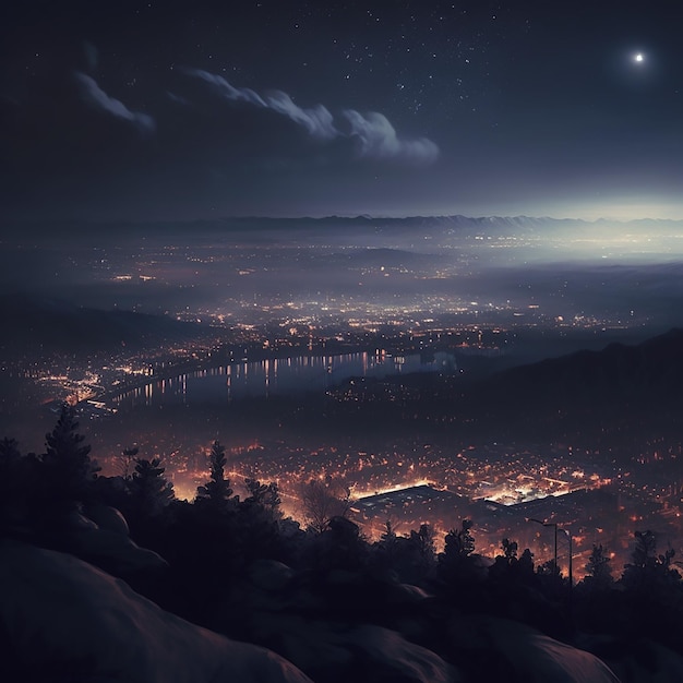 Night Photograph of a Big City from the Slope