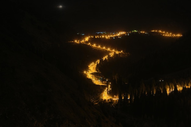 night road to Chimbulak Almaty Kazakhstan