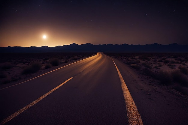 Photo night road to city neon skyline landscape with high buildings