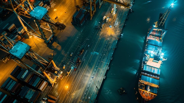 Night Scene Commercial Port Loading Unloading