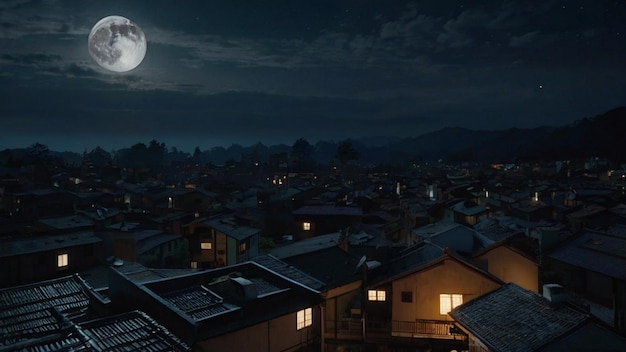 Photo night scene full moon quiet village serene atmosphere moonlight starry sky calm night peacefu