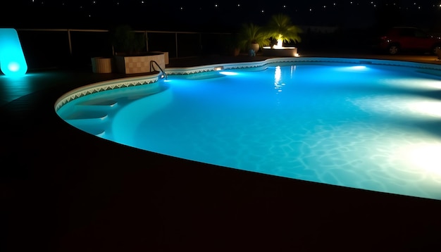 Photo a night scene of a pool with illuminated led lights creating a soft glowing effect in the water