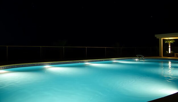 Photo a night scene of a pool with illuminated led lights creating a soft glowing effect in the water