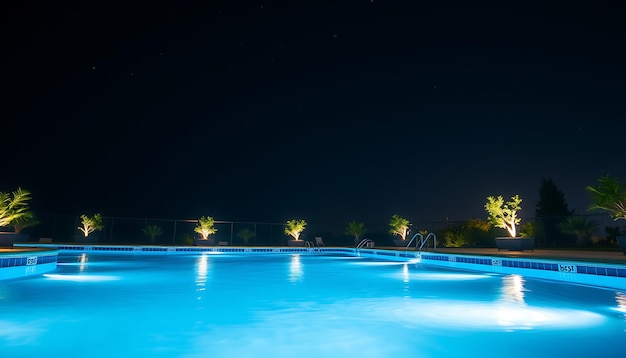 Photo a night scene of a pool with illuminated led lights creating a soft glowing effect in the water