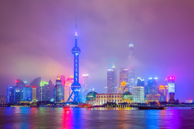 Night scene skyscrapers and skylines in the Bund, Shanghai