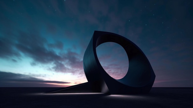 A night scene with a sculpture in the foreground and a starry sky in the background.