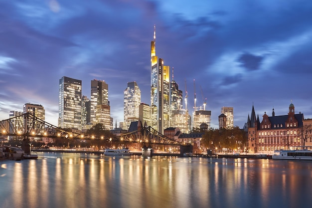 Night shot of the skyline of Frankfurt Germany