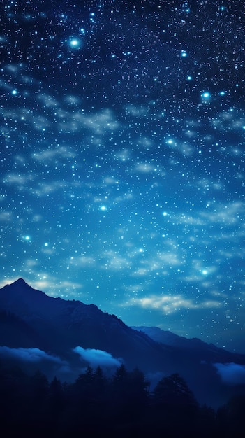 A night sky brightly lit with stars