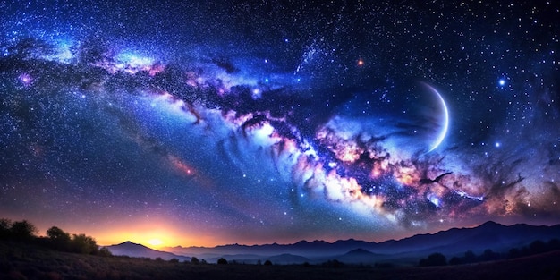 night sky full of stars mountainous landscape