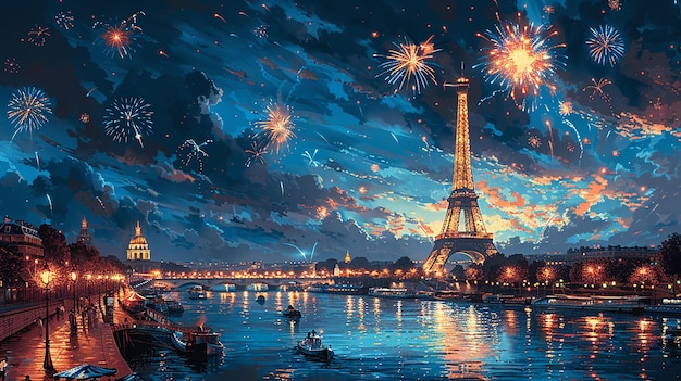 Night Sky Illuminated by Vibrant Fireworks