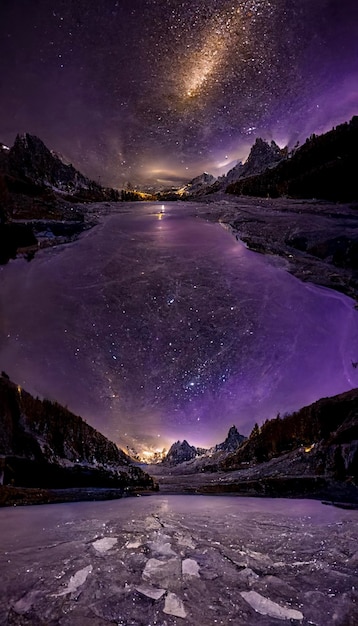 The night sky is filled with stars above a frozen lake generative ai