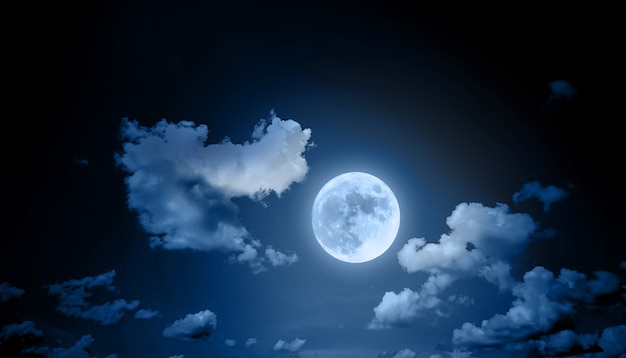 Night sky landscape with clouds and full moon