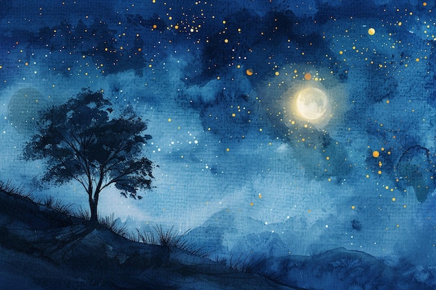 Photo night sky watercolor painting