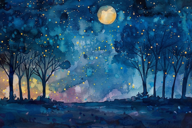 Night Sky Watercolor Painting