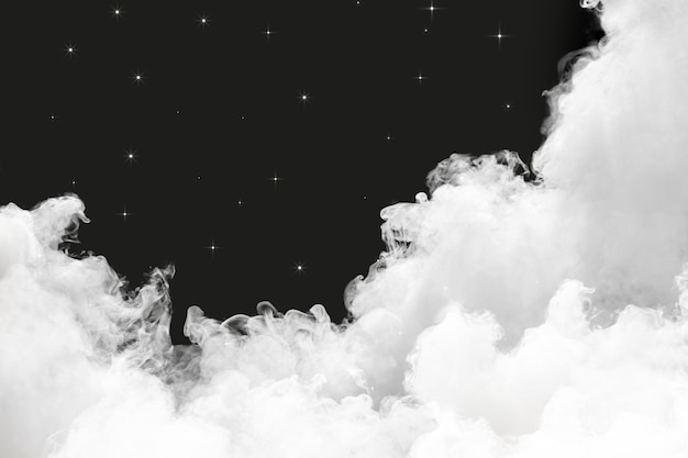 Night sky with cloud and stars on a black background Overlay White smoke or fog