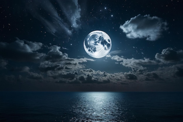 Night sky with clouds and moon over the sea landscape