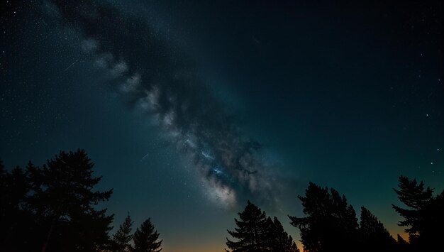 a night sky with a few clouds and a few trees