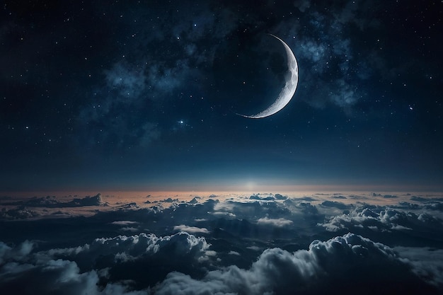 Night sky with a fictional moon above the clouds