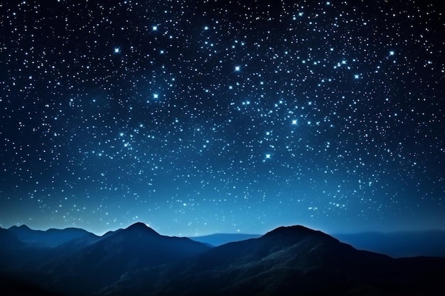 Night sky with lot of shiny stars with blurred mountain background