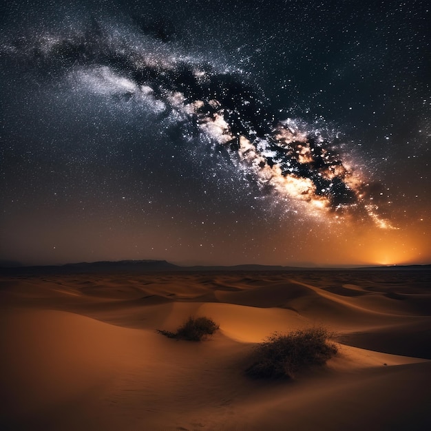 A night sky with the milky way above the desert