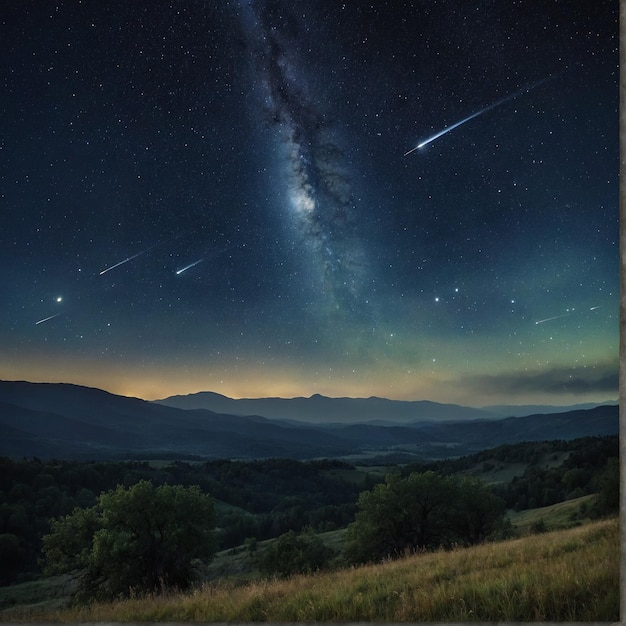 a night sky with a star trails and a star filled sky