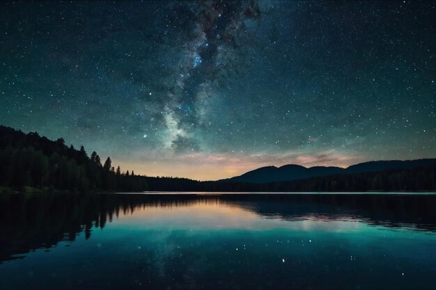 Night sky with stars over a calm river