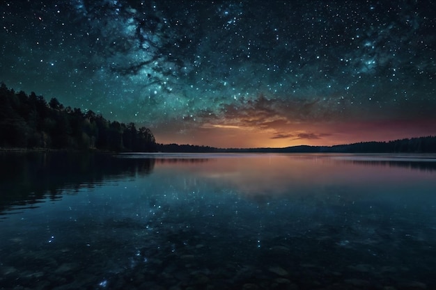 Night sky with stars over a calm river