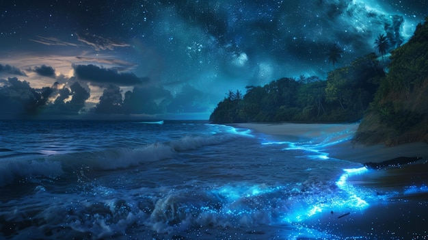 Night Sky With Stars and Clouds Over the Ocean