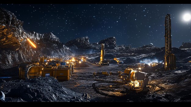 a night sky with stars and a large pile of rocks