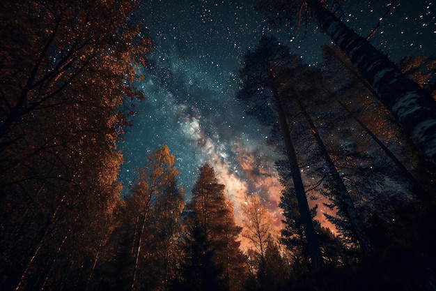 Night sky with stars and milky way in the forest Collage