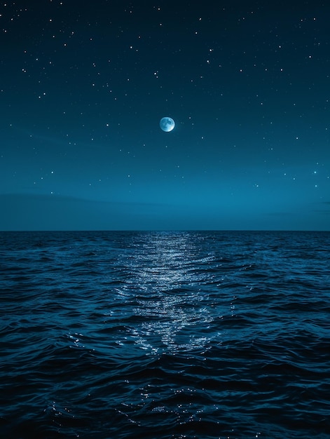 Photo night sky with stars and moon over the ocean generative ai