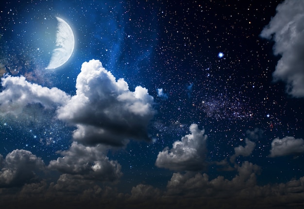 Night sky with stars and moon