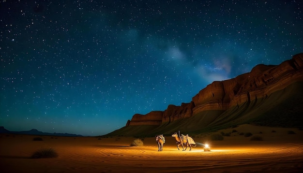 Photo a night sky with stars and mountains in the background