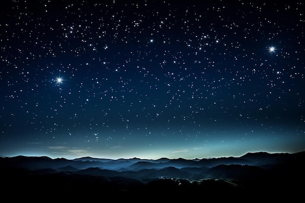 A night sky with stars and mountains in the background