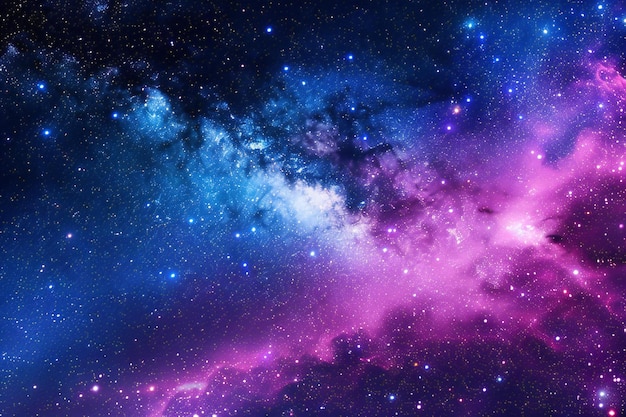 Night sky with stars and purple blue nebula clouds