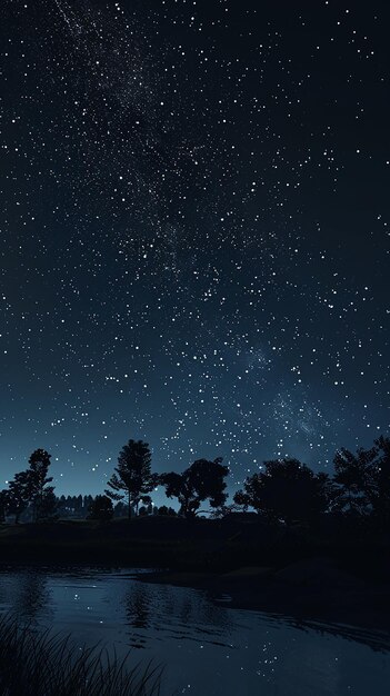 Photo a night sky with stars and trees