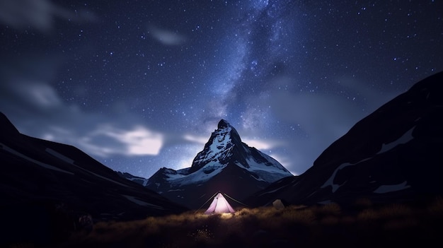 Night spent in tent under milky way and watching Matterhorn