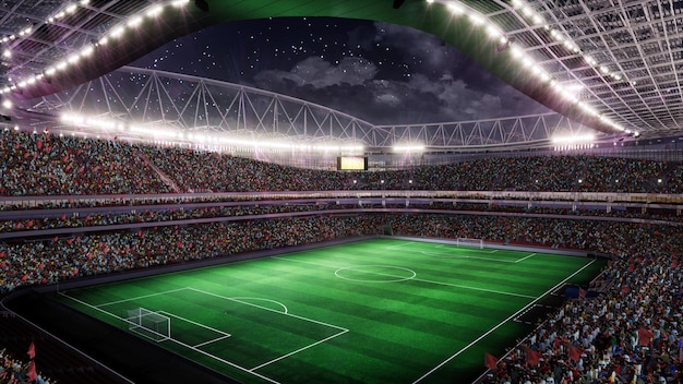 Night stadium with illumination 3D rendering