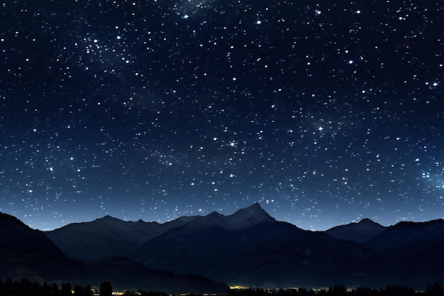 Night starry sky with stars and milky way over mountain range