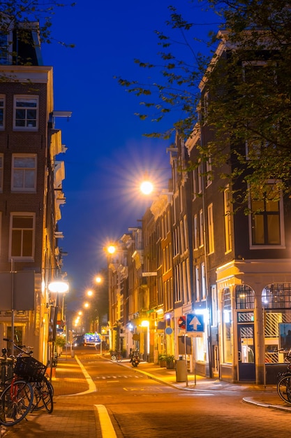 Night Street in Downtown Amsterdam